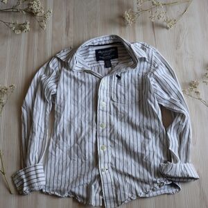 White & Grey Abercrombie Striped Button-Up